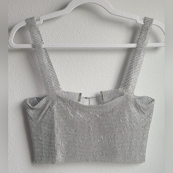 Cropped Silver Rhinestone Party Tank Top, OSFA - Picture 5 of 17